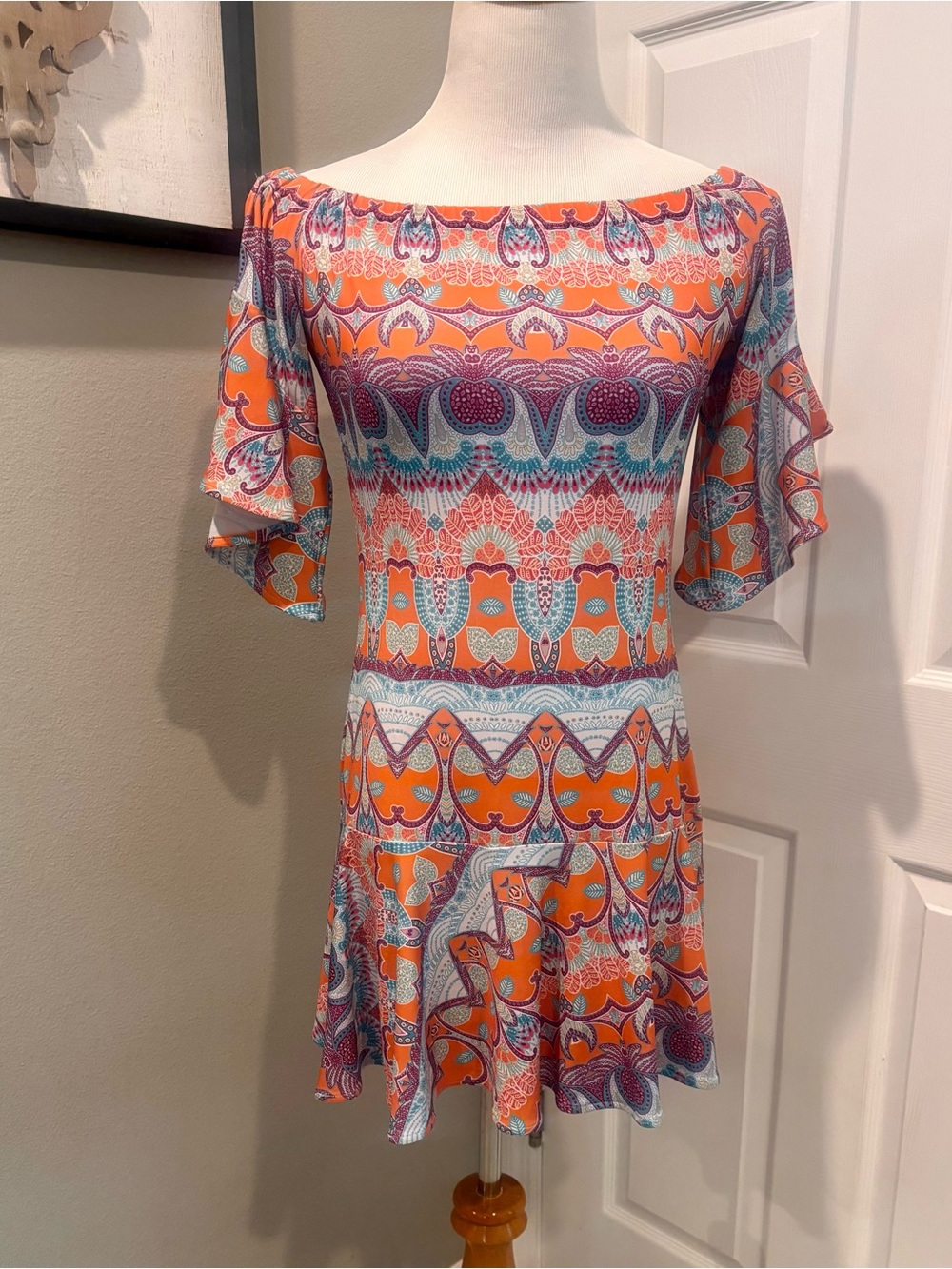 Kaiya Designs Off The Shoulder Orange Purple Blue Dress Size Medium Boho